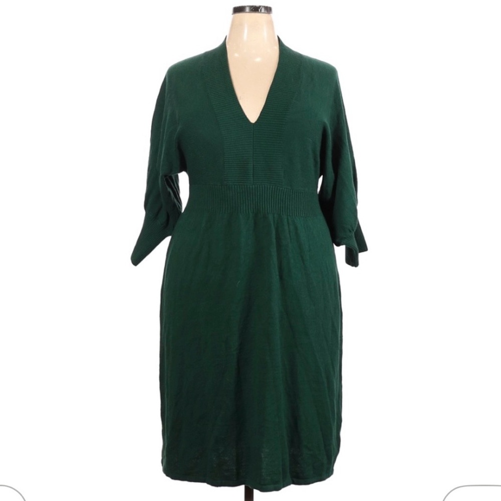 Dress Barn - Green V-Neck Sweater Dress - 2x